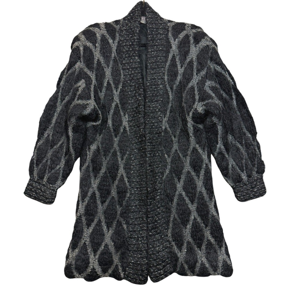 Vintage Colleen Toland San Francisco Hand Knitted‎ Cardigan S Black Mohair 80s